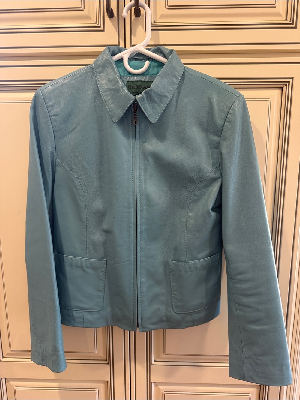 Serrano Women's blue Leather Zip-Front Jacket